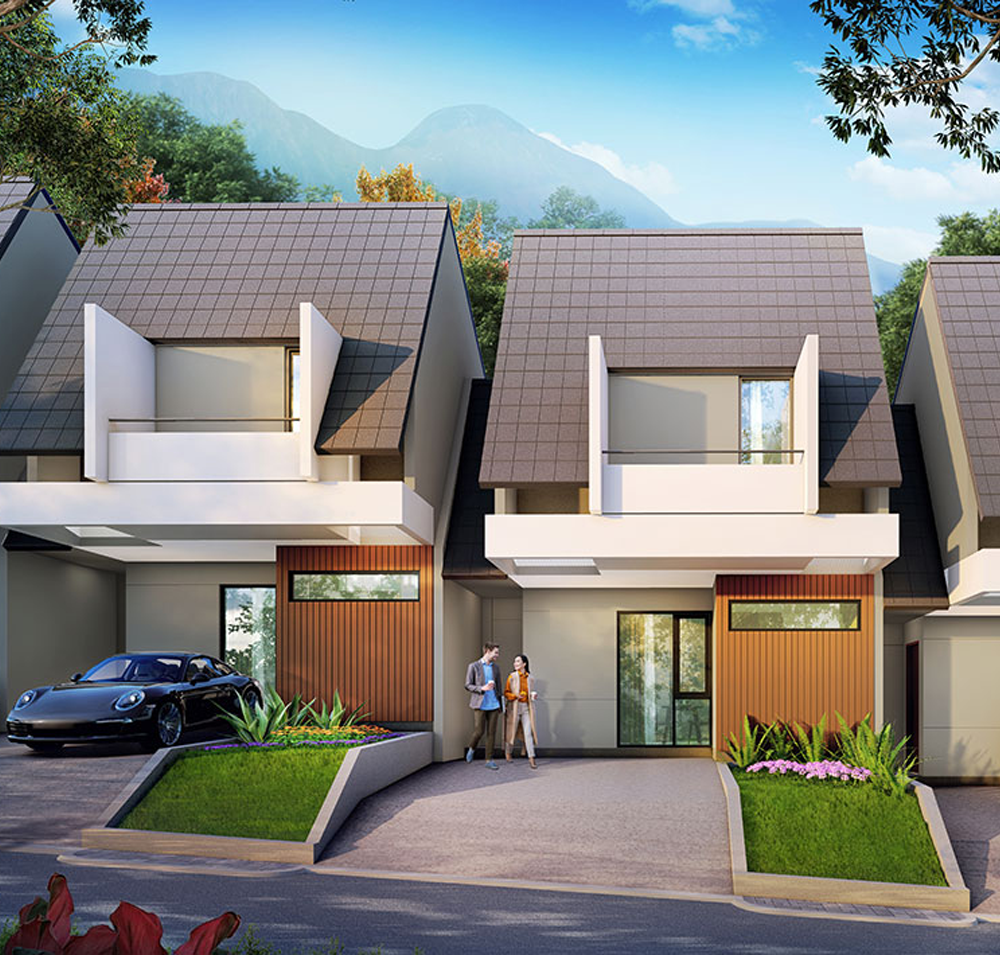 Rumah modern dan minimalis dengan taman depan yang luas